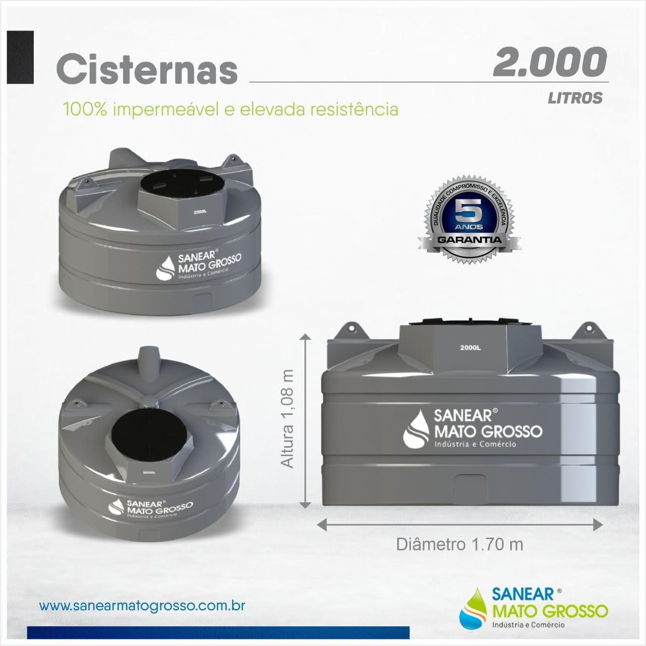 Cisterna Sanear 2.000 litros