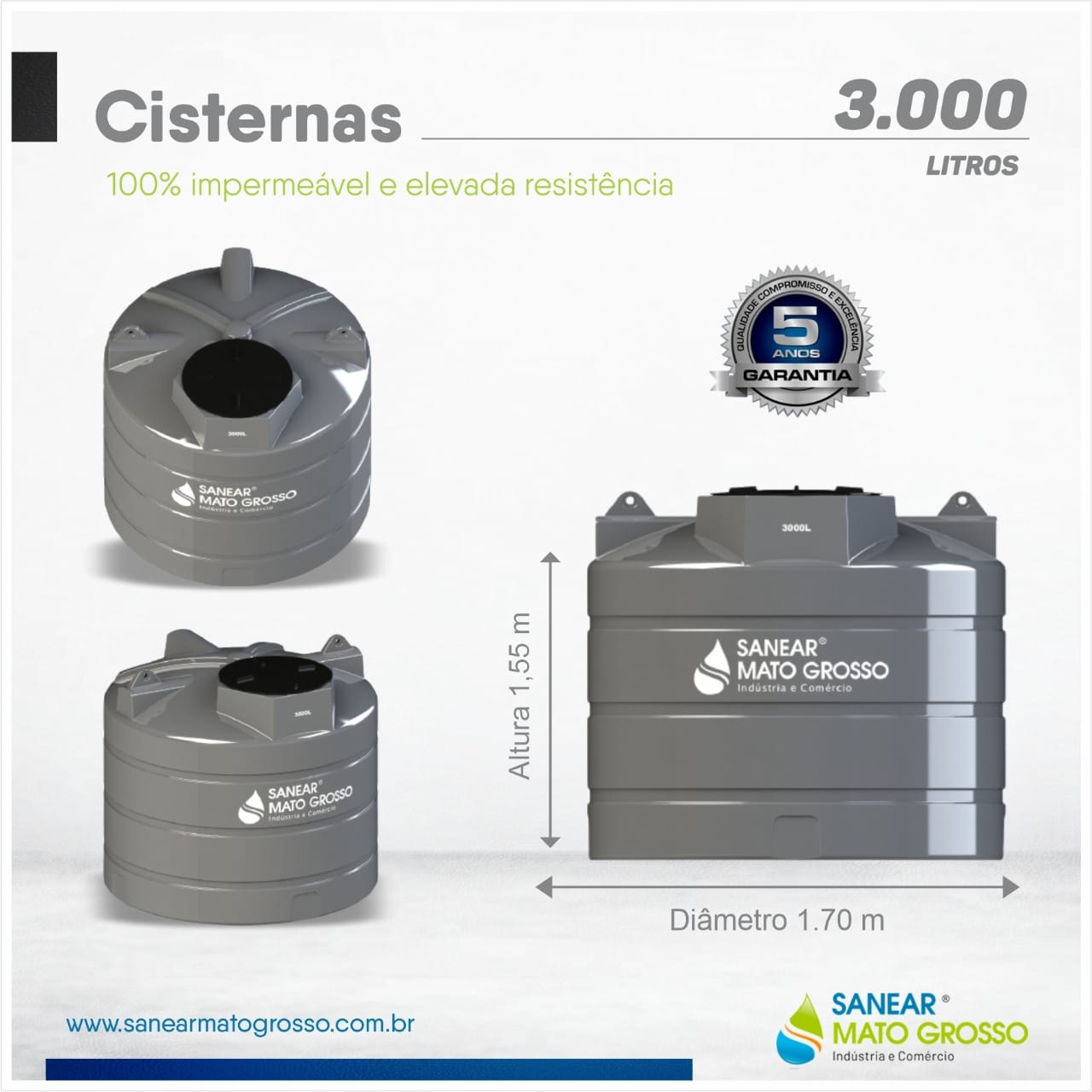Cisterna Sanear 3.000 litros