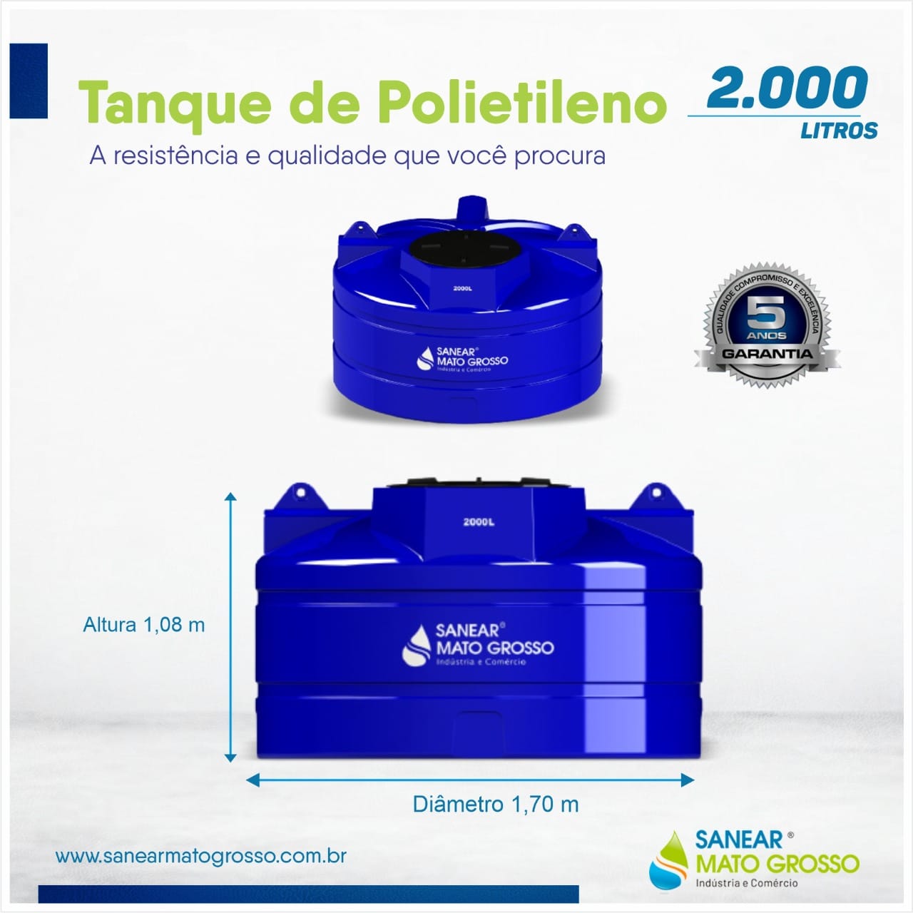 Tanque de Polietileno Sanear 2.000 litros