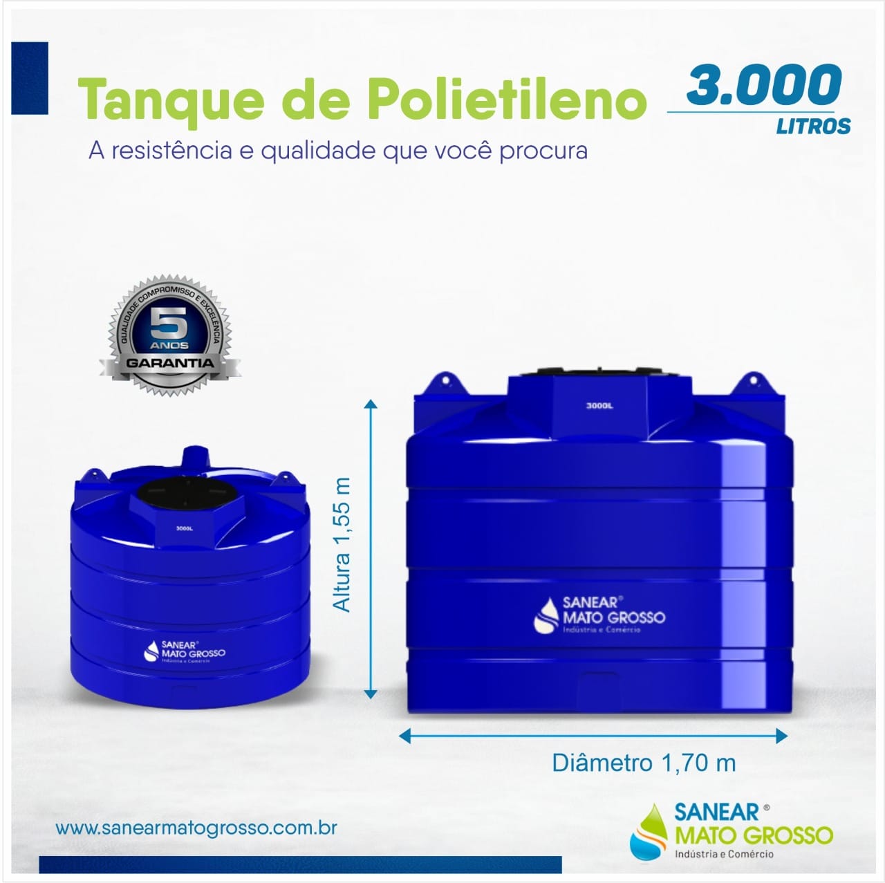 Tanque de Polietileno Sanear 3.000 litros